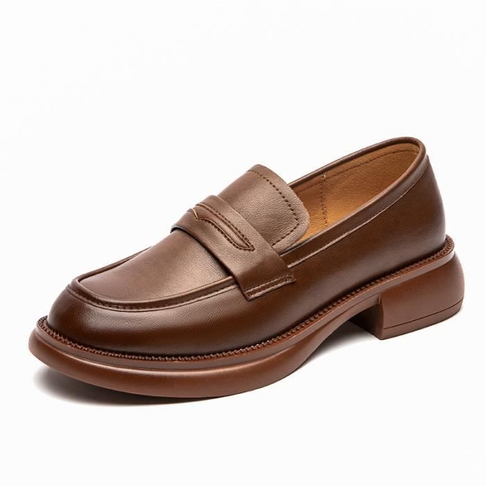 Mocassin Femme en cuir Doux Confortable Casual Marron Marron