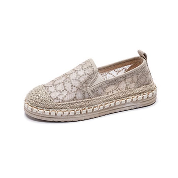 Espadrille Femme en Toile Aération Broderie Bicolore - Beige