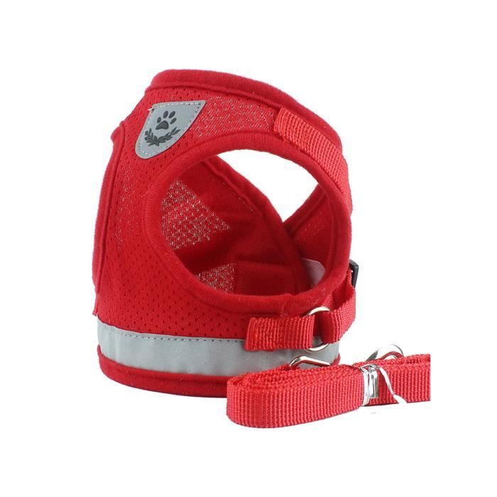 Comparer les prix de PAWZ ROAD Nouveau Harnais Réglable Réfléchissant Carrée Gilet Avec Laisse Pour Petite Chien/Chat/Choit Rouge XL