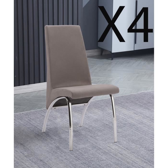lot de 4 chaises de salle à manger en jarama coloris gris avec pieds coloris chromé - longueur 44 x profondeur 61 x hauteur 95 cm