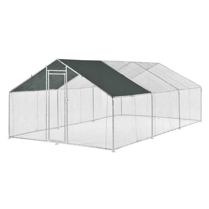 Volière Wels Enclos Extérieur Acier Galvanisé 3 x 6 x 2 m Argent Vert Foncé