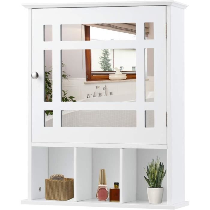 Armoire De Toilette Murale Avec Miroir Et 3 étagères - Blanc, 56x13x58 Cm - Rangement Salle De Bain, Cuisine, Couloir - Charge Max 15 Kg - 8