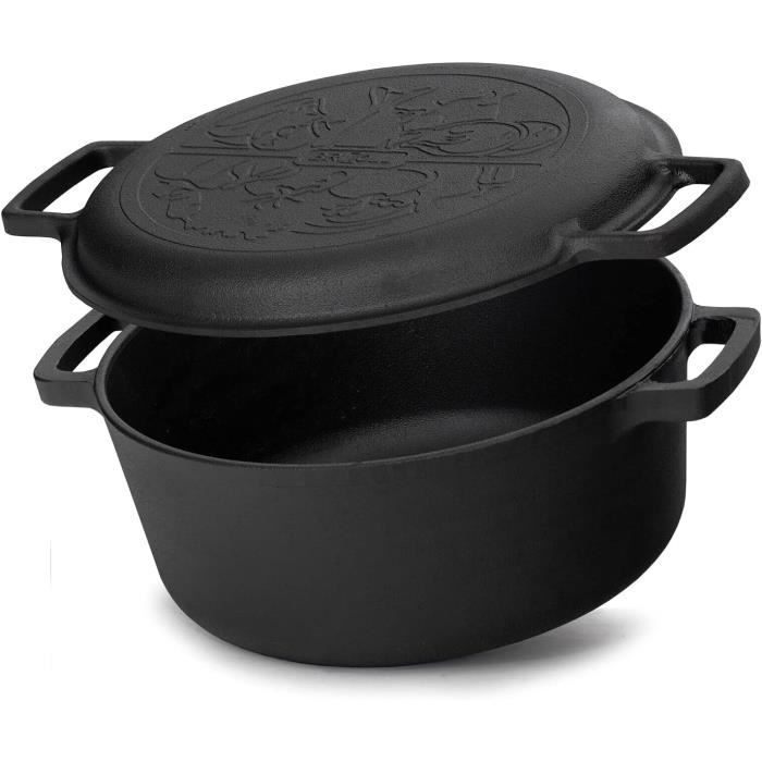 NZQXJXZ Casserole Fonte 26cm 4.7L - Cocotte Pain Avec Couvercle, Poêle 2 En 1 Cuisson Four