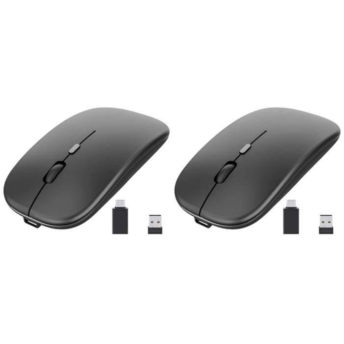 2X Souris Sans Fil Rechargeable Souris Optique Ultra Silencieuse 2.4G ûrRécepteur USB et Type C Convient pour Ordinateur