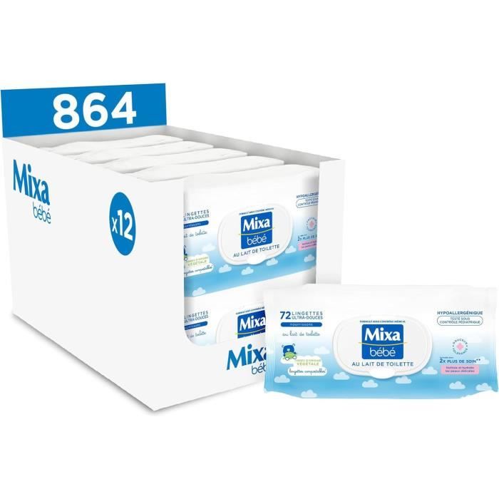 Lingettes Bébé Mixa Au Lait De Toilette - Lot De 864 Lingettes Compostables Pour Peaux Sensibles