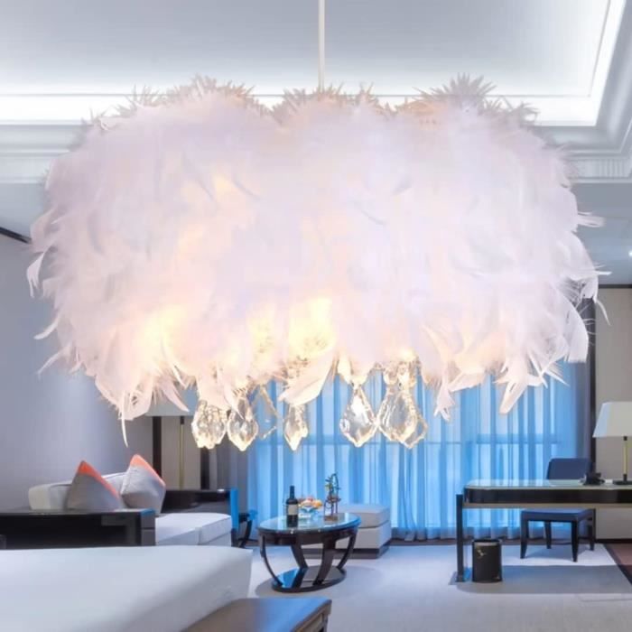 lustre en plumes en cristal pendentif en plumes blanches plafonnier plafonnier, romantique et luxe pour salon, salle à manger, 4339