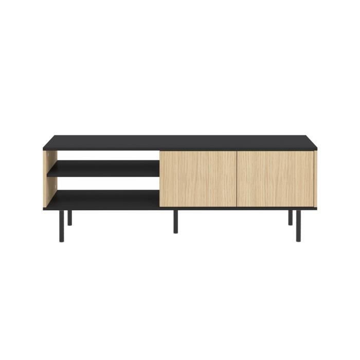 meuble tv - lord - chêne clair et noir - 140 cm - porte(s) - contemporain - design