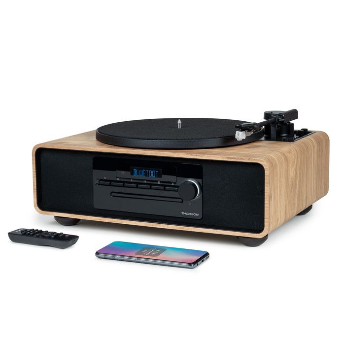 Chaîne HiFi avec vinyle intégrée MIC300TT THOMSON Système stéréo Lecteur CD Bluetooth RADIO FM Affiche 'heure - vue 2