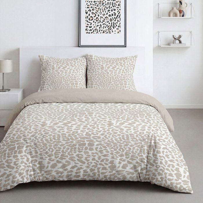 Today Parure de Lit - 260 x 240 cm - Coton Imprimé Léopard Beige - SUNSHINE