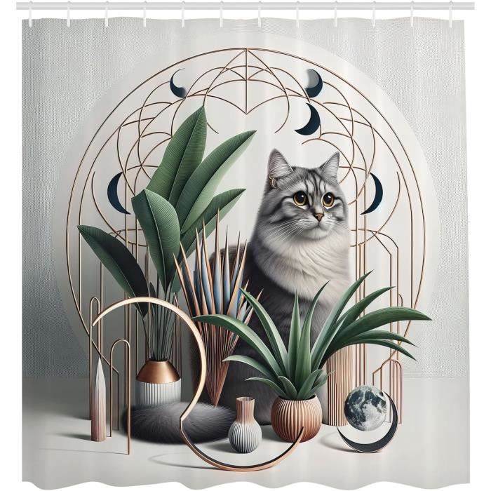 Rideau De Douche Chat 165x183cm SDOTPMT - Drôle Et Mignon | Tissu Étanche Polyester | Avec Crochets