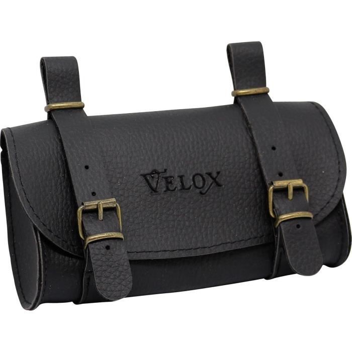 Sacoche de selle VELOX Vintage simili cuir grainé noir - Idéale pour la restauration de votre vieux vélo