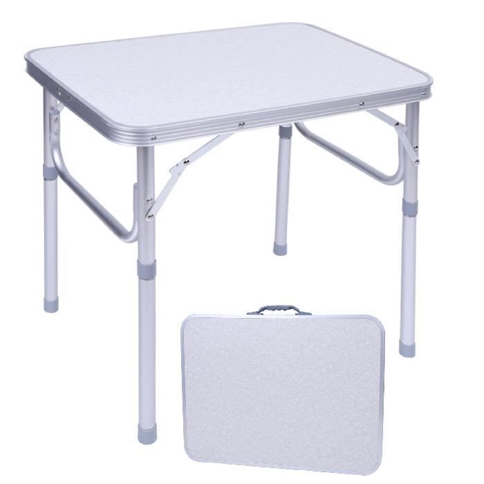 Table Pliante De Camping AKTIVE En Aluminium Et Bois MDF - Portable Avec Poignée, Hauteur Réglable 40/70 Cm