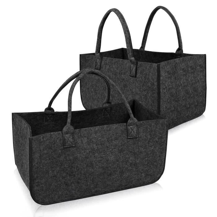 Sac à Main En Feutre Noir Et Gris Fait Main - Doublure Coton, Fermoir Magnétique