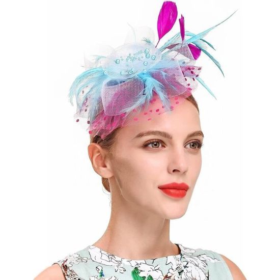 Beaupretty Chapeaux Bibi Pour Femme, Mini Chapeau Haut-de-forme Vintage Avec Pince à Cheveux En Maille, Plumes Et Roses Pour Filles