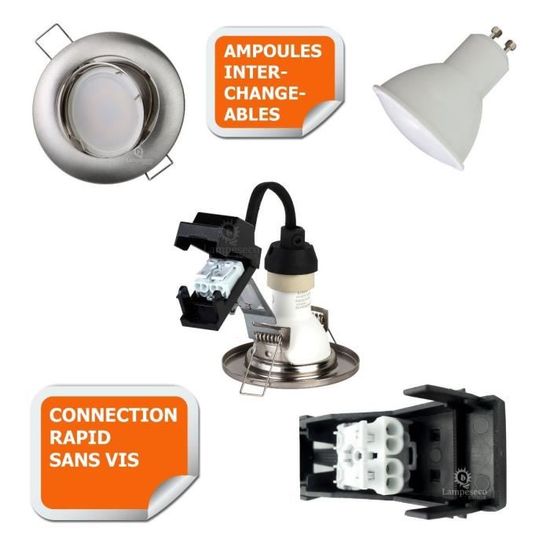 30 Spots led 3-step dimmable sans variateur 7w eq.56w blanc chaud orientable finition blanc
