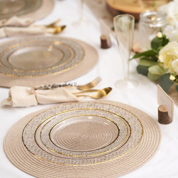 Lot De 20 Assiettes Dorées Martelées - Vaisselle Plastique Réutilisable Pour Mariage/Fête