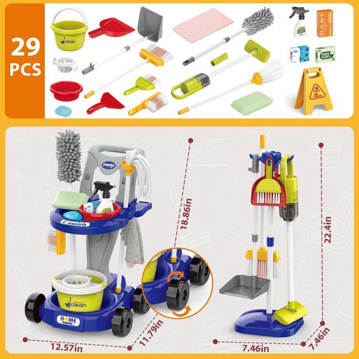 Ronyme Kit De Nettoyage Enfant – Balai, Pelle Et Vadrouille Rétractable – Jeu éducatif Imitation, Cadeau 3-8 Ans