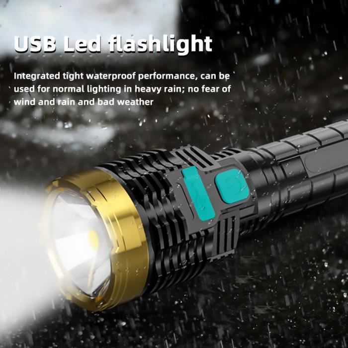 Distance lumineuse 50M-Lampe de poche Portable'extérieur, torche  multifonction avec batterie Rechargeable in