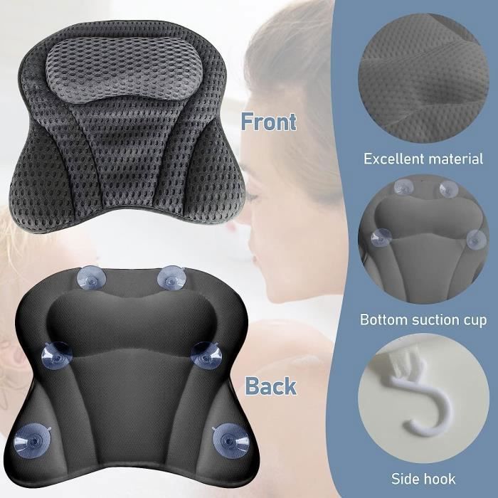 Coussin Baignoire 3D Mesh Ergonomique - Oreiller Bain Appui-Tête Antidérapant 6 Ventouses - Relaxation Dos & Cou Spa