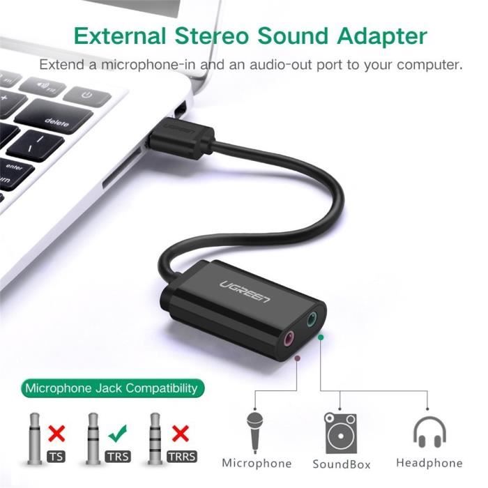 UGREEN Carte Son Externe Adaptateur USB Audio Jack 3,5mm