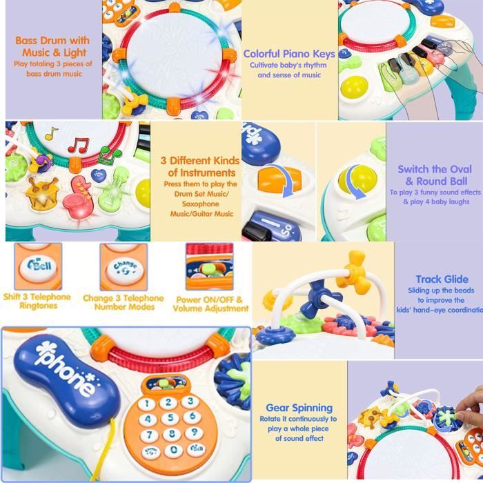 Navaris Table D'Activité Bébé En Bois - Jeux Éducatifs Et Éveil Pour Enfant 1 An Et +