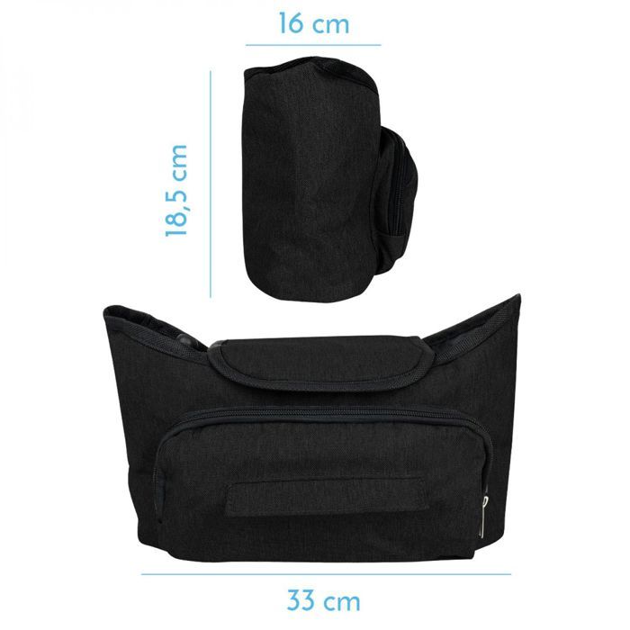 Sac Rangement Poussette Bébé - Panier Universel Noir Taille S - Accessoire Pratique