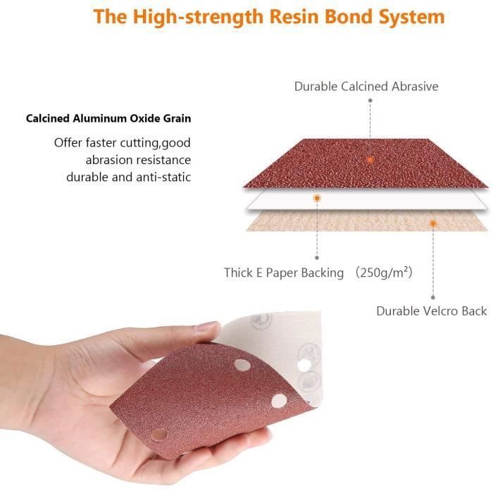 KONGMING Papier Abrasif Pour Ponceuse 4 Trous 100 Pièces Mit 2 Tips Grain 40 60 80 100 120 180 240 320 400 600 Pour Ponceuses De Détail