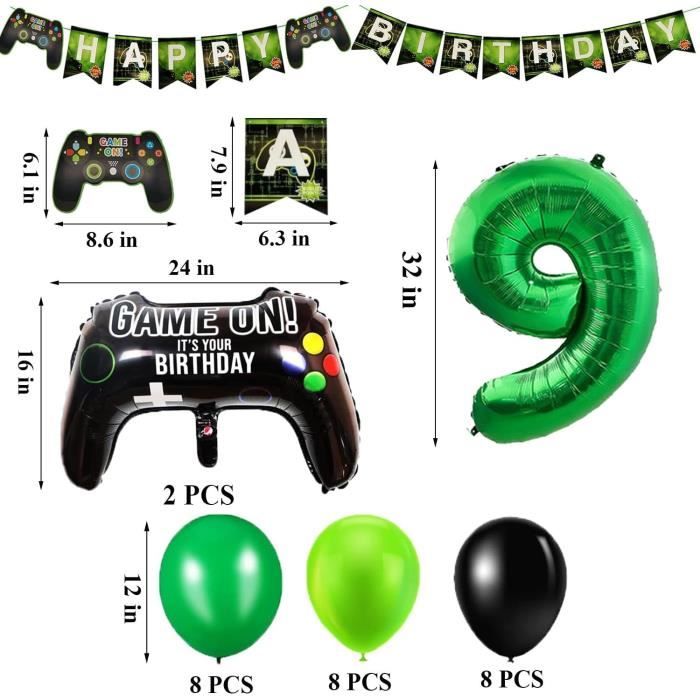 Déco Anniversaire Gamer 8 Ans – Ballons Et Bannière Pour Fête Enfant, Thème Jeu Vidéo – Kit Complet Avec Ballons Foil Et Latex