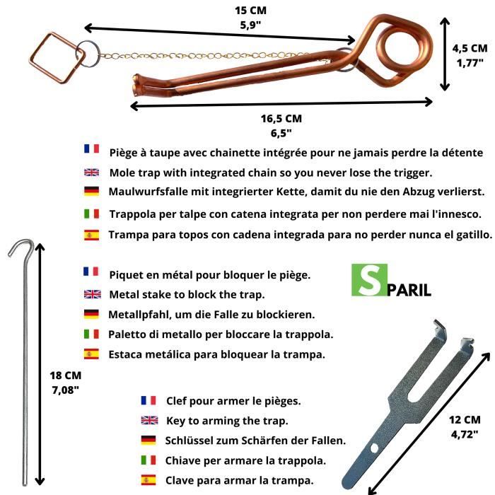 Pièges à Taupes Putange SPARIL - Lot De 10 Pièges Anti Campagnol Et Rat Taupier - Solution Mécanique Efficace
