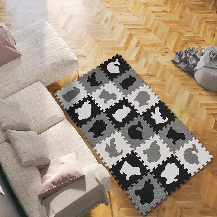 Tapis de jeu bébé - mousse - tapis puzzle - 145x145cm - gris, rose, blanc