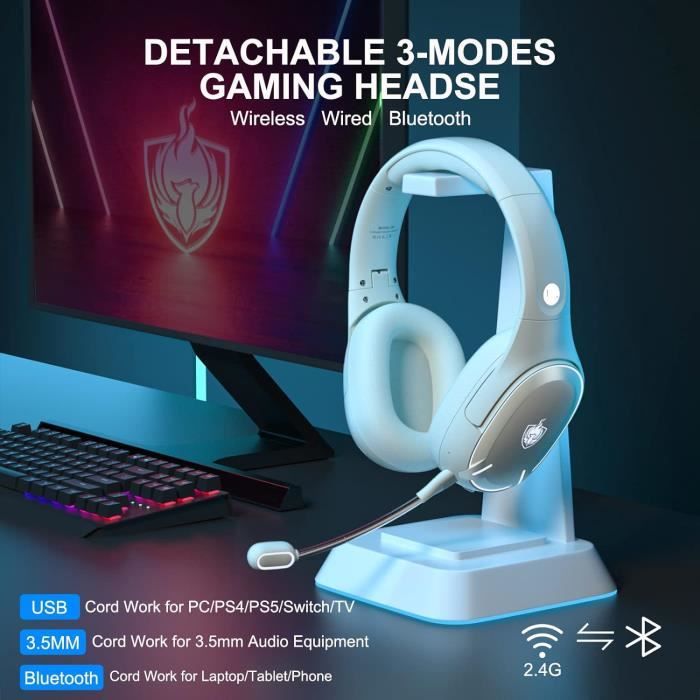 PHOINIKAS Casque Gaming, Wireless Casque Gaming, pour PS4/PS5/PC