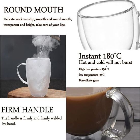 4 verres à double paroi avec anses 360 ml verres à café en verre à lat