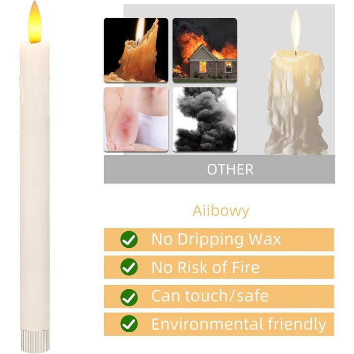 Lot De 6 Bougies LED Coniques Sans Flamme - Avec Télécommande Et Piles - Décoration Sûre - Neuf