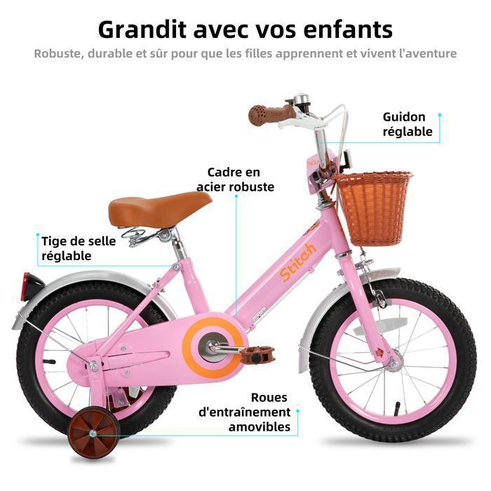 Vélo d'enfant - HILAND - JOYSTAR - 14 pouces - Rose - Avec roues auxiliaires - Sport Vélo d'enfant - HILAND - JOYSTAR - 14 pouces - Rose - Avec roues auxiliaires - Sport