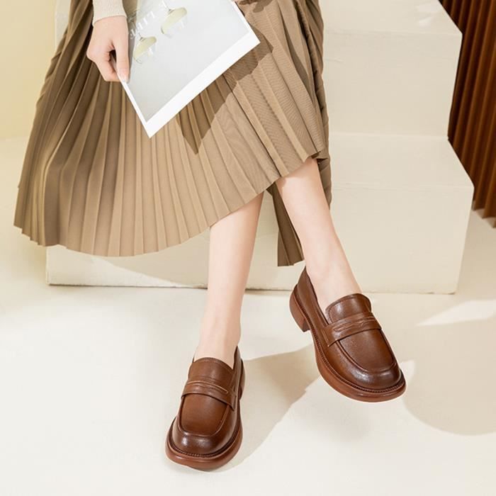 Mocassin Femme en cuir Doux Confortable Casual Marron