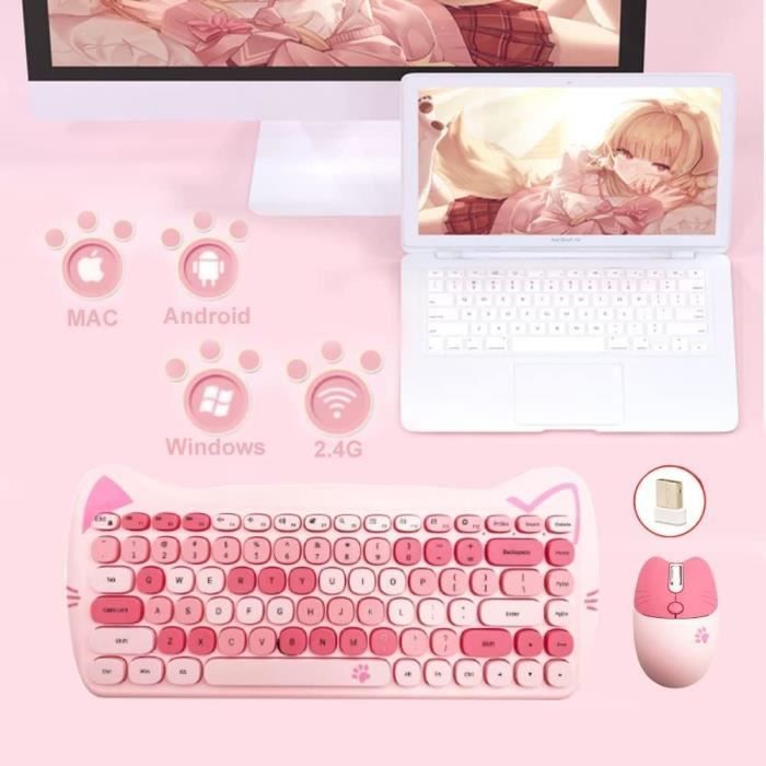 Ensemble Clavier Et Souris Gaming Sans Fil, Cute Cat Keyboard And Mouse ...