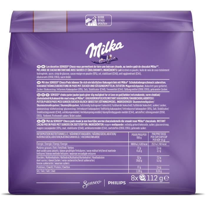 Milka Chocolat chaud pour machines à dosettes, 7 dosettes + 7 bâtonnets