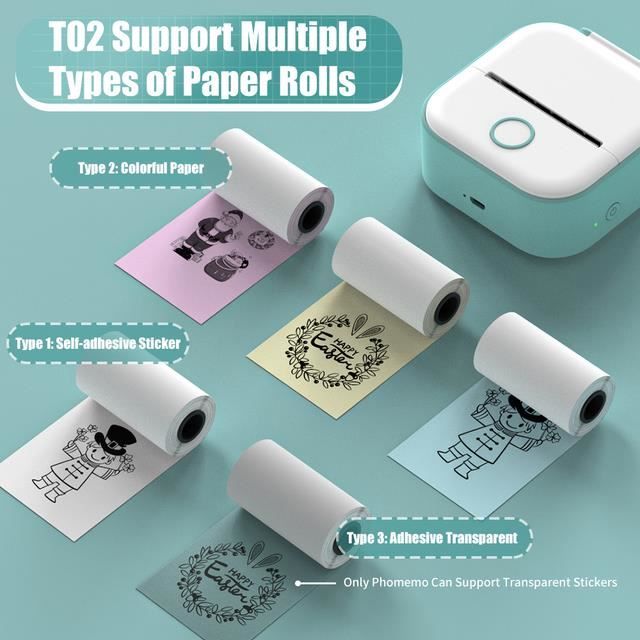 1mor Phomemo T02 Mini imprimante Imprimante portable Autocollant  d'impression thermique sans fil sans encre Imprimante de poche  auto-adhésive Imprimante d'étiquettes