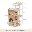 Arbre a chat en bois arbre à chat design moderne, poteau à griffer, grand plateforme, grand niche nid 120cm beige-3