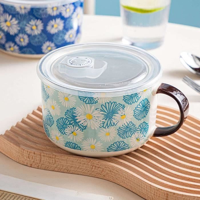 BAODBF Bol à Nouilles Instantanées 1200ml Avec Couvercle Et Cuillère - Anti-Fuite, Isotherme Marron