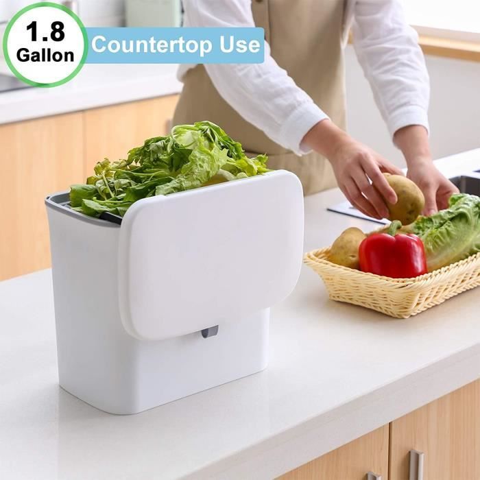 Bac à compost de cuisine de 2,4 gallons compatible avec comptoir ou sous  évier, petite poubelle suspendue avec couvercle compatible avec placard /  salle de bain / lit