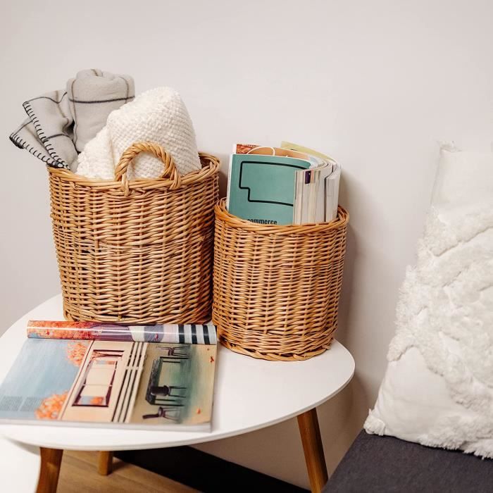 Dehner Panier En Rotin Naturel Avec Anses - 30cm Diamètre - Style Campagne Chic