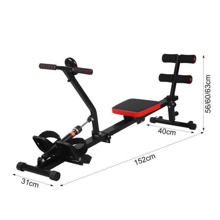 Rameur Hydraulique SPORTNOW - 12 Niveaux Résistance, LCD, Siège Ergonomique - Max 130kg