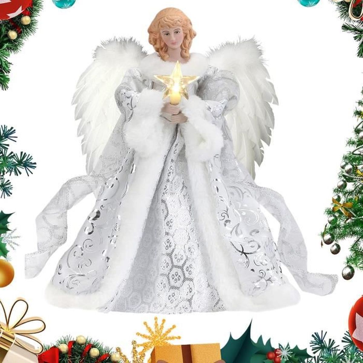Sapin de Noël 26 cm Lumineuse avec 20 LED, Cime d'arbre de Noël Topper