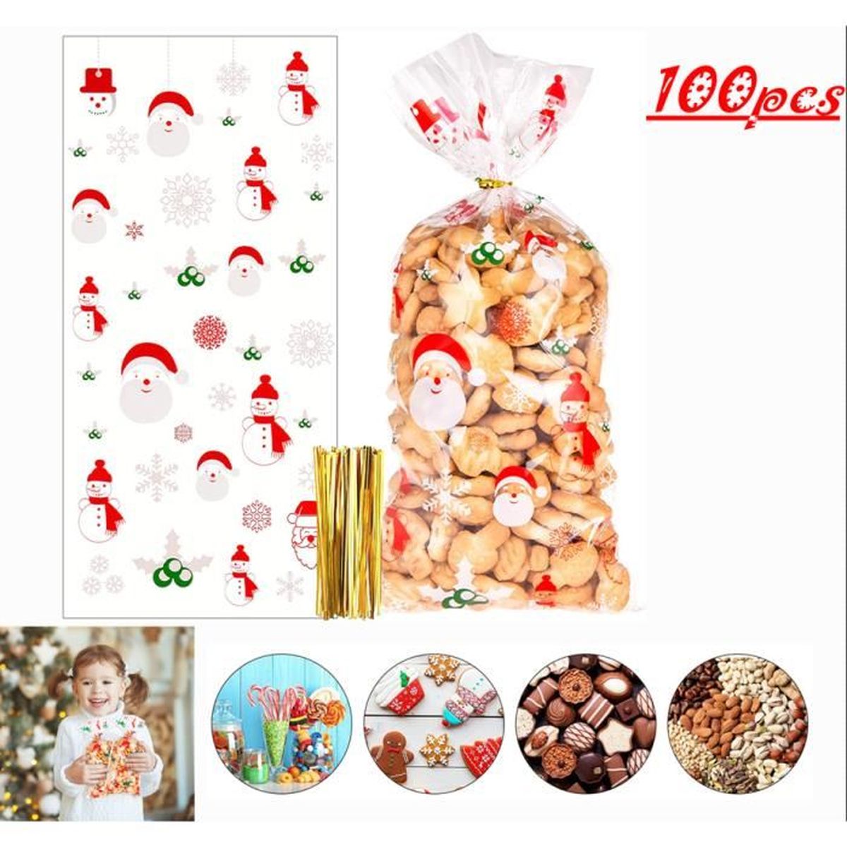 120 Sachets Transparents Pour Biscuits De Noël - 8 Styles Étoiles + Attaches - OPP Résistant - 13x27cm