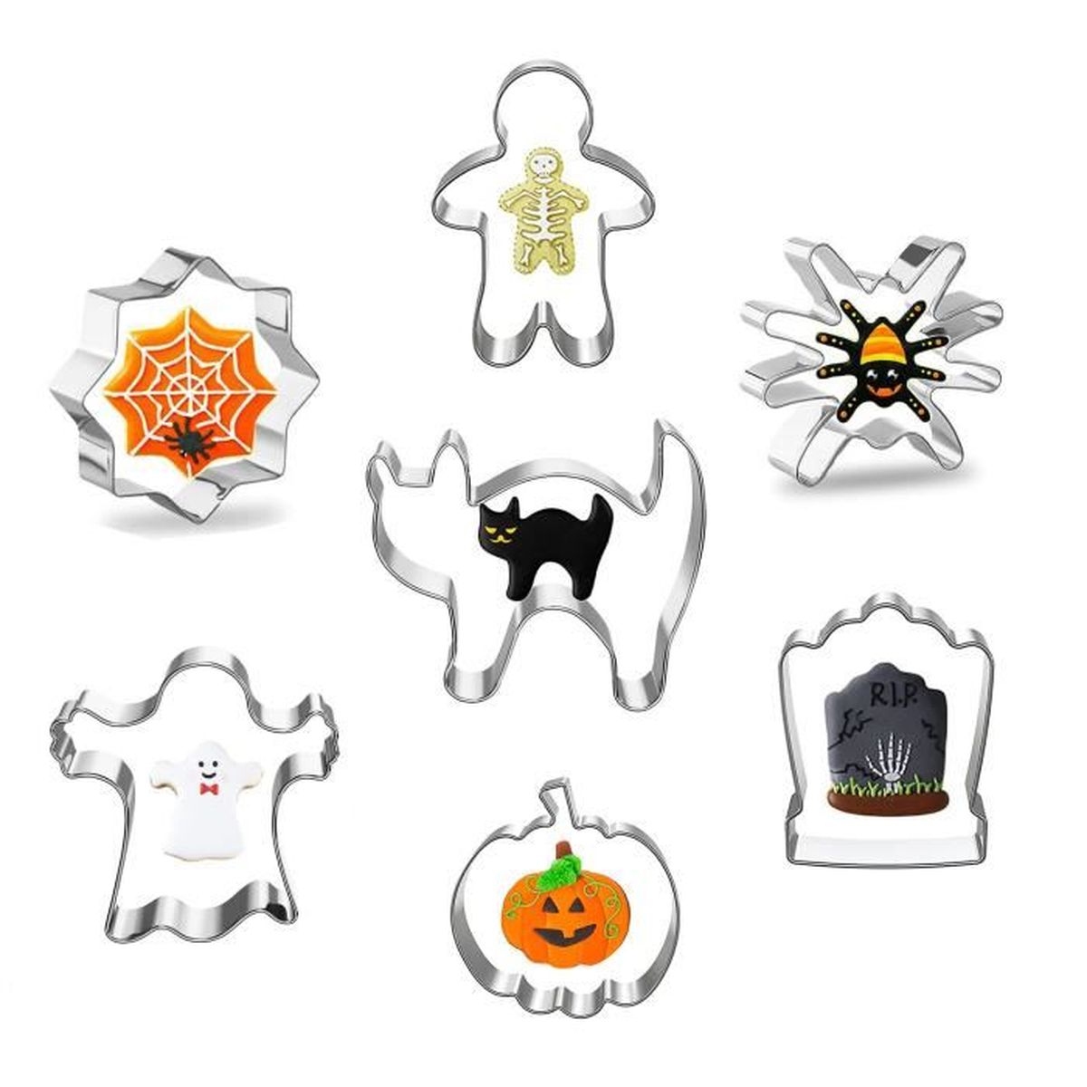 Lot De 4 Emporte-pièces Halloween En Inox - Citrouille, Chauve-souris, Araignée, Chapeau Sorcière