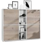 Vladon Buffet haut Cuba V3 avec 12 compartiments, caisson en blanc mat - Façades en Chêne Nordique