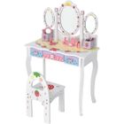 GOPLUS Coiffeuse pour Enfant 2 en 1,Table de Maquillage avec Tabouret et 3 Miroirs Amovibles,3 Tiroirs et 2 Boîtes,Charge