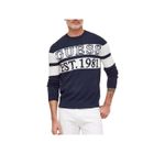 Pull Guess Homme logo est 1981 Bleu Coton