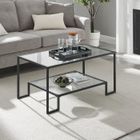 VASAGLE Table Basse, 2 Niveaux en Verre Trempé, Cadre en Acier, 50 x 100 x 45 cm, Rectangulaire, Noir Classique